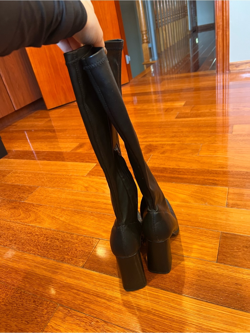 Fashion Nova Black Knee-High Square Toe Block Heel Boots - Picture 4 of 7